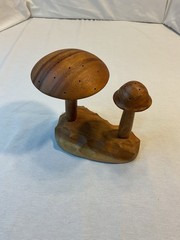 House of Monkeypod Wooden Two long stem Mushrooms on Base