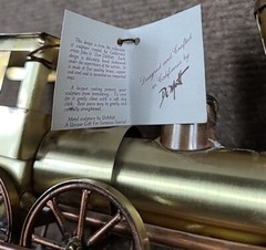 Vtg Signed DeMott Brass & Copper “Western Express” Train Sculpture on Onyx Base