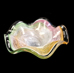 STUNNING Italian Murano Swirled Art Glass Pale Colors 9″ Bowl, Pink Orange Green