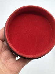 Antique Vtg Italy Leather Wrapped Trinket Jewelry Box Prominent Metal Crest