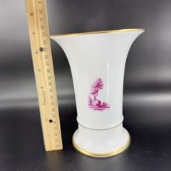 1975 Hochst German Vase Magenta House Church with Gold Trim Germany Porcelain