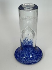 1980s Polish Art Glass Vase White Cobalt Blue Spots Vase Made In Poland Vintage