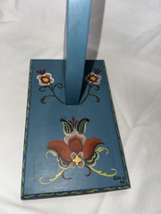 Vintage Norwegian Hand Painted Rosemaling Blue Wood Banana Holder Signed Norsk