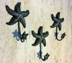 ANTIQUE BLUE GRAY STARFISH Decorative Wall Hook star fish seashell beach 6″ in