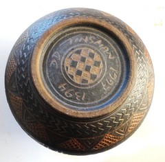 1997 Deborah Tinsman Handmade Pottery Vase Carved Brown Geometric Native Design