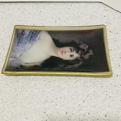 Asti Glass Pin Vanity Ring Dish Small Tray Edwardian Victorian Woman Portrait