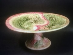 Antique Majolica Begonia Leaf Tall Pedestal Dish Platter