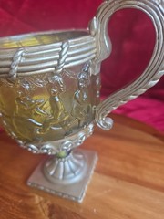 Plastic Gold Amber Trophy Cup Mythological Embossed Putti+Lion Relief Deco Urn