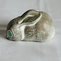 Vintage Isabel Bloom Bunny Rabbit Big Blue Eye Cement Figurine Signed Retired