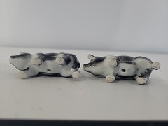 2 Small Mini Vintage Ceramic Pigs Miniature Black White 1-2” Unbranded