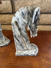 Vintage Pair Carved Stone Marble Horse Head Book Ends Mexico Felt Bottoms