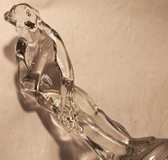 6.5″ BASHFUL LADY vtg cambridge glass female nude draped flower frog art nouveau