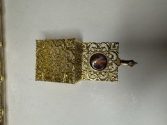 Gold Metal Religious Blessing Trinket Ring Box Rosary Jewelry Catholic NEW