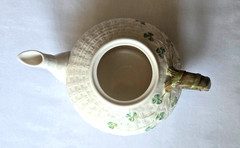 Belleek Shamrock Basketweave Teapot 8.5″ Ireland Parian China Mint