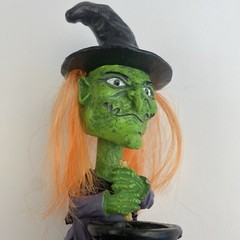 Halloween Bobble Head Figurine Witch Figurine & Cauldron Brew Pot Decor