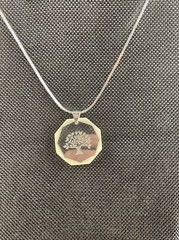 TREE OF LIFE pendant Necklace 24″ chain etched intaglio AVON Vtg Lucite