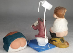 Lot of 3 Whimsical Polychrome Pottery Caganers two Signed made in Spain