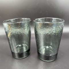 Fire and Light Recycled Glass Tumbler Charcoal Barware Glasses 4.5inch Set 2 VTG