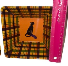 2 Adorable Square Checkered Halloween Hard Plastic Bowls ￼ Witch & Cat ￼