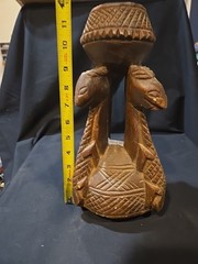 Vintage Hand Carved Wooden Candle Holder 12″ Tall Unknown Animal Depiction