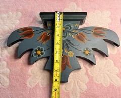 Vintage Norwegian Nordic Blue Rosemaling Wood Candle Holder Candelabra Folk Art
