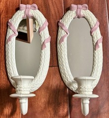 VTG Burwood Home Interiors Faux Wicker w/ Pink Bows Plastic Wall Decor~10 Pieces