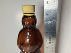 MRS BUTTERWORTH’S Amber 24 oz GLASS SYRUP BOTTLE Plastic LID VINTAGE 10”