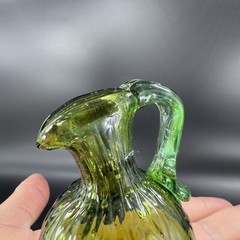 Hand Made Art Glass Green Optic Jug Miniature Pitcher Hand Blown Glass Decor VTG
