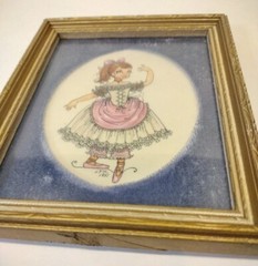 Vintage Ballerina Girls Wall Art 1951 Set of 2 Framed Matted 5″x6″