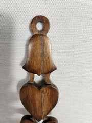Huw Jones Welsh Love Spoon Hand Crafted Wood Wales 9″x 2.25″ Heart Bell Wedding