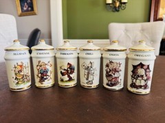 Vintage Spice Jars w/Lids 1987 MJ HUMMEL Porcelain Set of 6 Alpine Switzerland