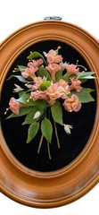 Vintage Oval Gold Framed 3D Flowers Black Background Floral Art Decor 9″x 5″