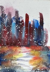 Original Watercolor ACEO 2.5″ x 3.5″ Painting by Mary King – Cold City