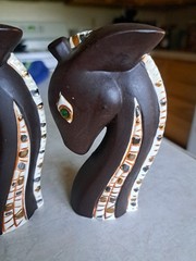MCM Vtg SALT & PEPPER shakers Brown MOSAIC Giraffe Head JAPAN Relco Chess Piece
