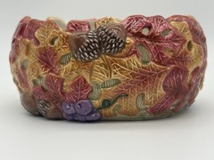 Fitz And Floyd Ceramic Dish Reticulated Design Autumn Leaves Squirrel Acorns