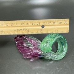 1995 Hand Blown Art Glass Amethyst Purple Flowers Set With Green Stems Signed