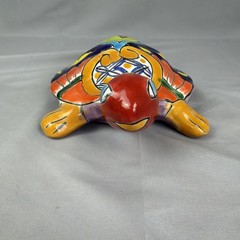 Talavera Cobalt Blue-Orange Pottery Hand Painted Turtle Art Mexico 9.5″ Garden