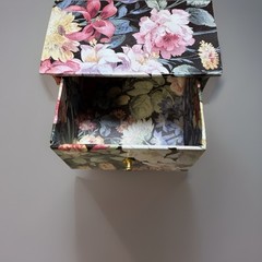 Vintage 1990s Floral Decoupage Covered 3 Drawer Jewelry Trinket Box