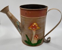 Vintage Mushroom Custom Watering Can Hand Painted Farm House deco Brown an Green