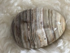 Marble Alabaster Carved Polished Egg Stripey Art Decor Paperweight 3″ Long