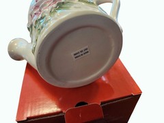 Avon 2007 Ceramic Floral Watering Can With Ladybug Design