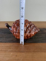 Vintage MCM Ceramic Brown Pinecone Shaped Lidded Trinket Dish