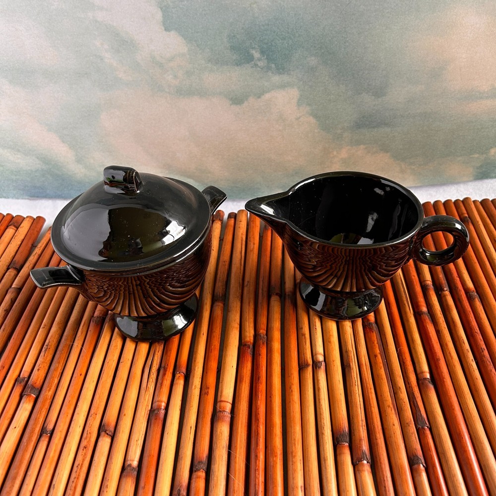 Vintage Sugar Bowl & Creamer Mikasa Moderna Shape by Larry Laslo HG001 Jet