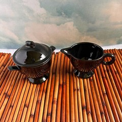Vintage Sugar Bowl & Creamer Mikasa Moderna Shape by Larry Laslo HG001 Jet