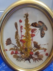 VTG Reichlin Switzerland Pressed Flower Butterfly Art Gold Oval Frame H Kirsch