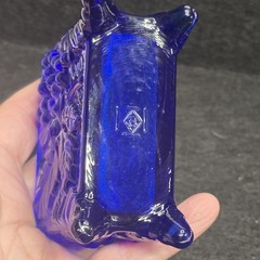 Vtg Boyd Glass Cobalt Blue Footed Playing Card/Cigarette Holder Green Glow