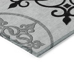 10′ X 14′ Gray Black And White Floral Medallion Washable Rug