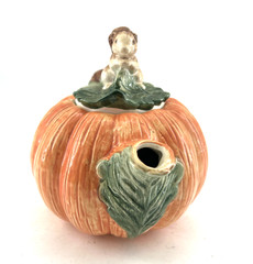OCI 1990 Fall Pumpkin Squirrel Ceramic Teapot Orange 25oz