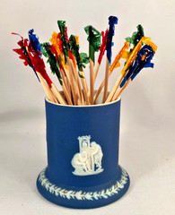 Antique 1893 Wedgwood Dark Blue Jasperware Match Holder w/Rare Strike; Toothpick