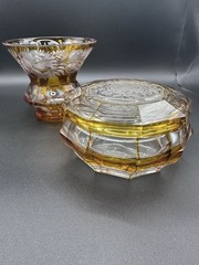 Hand Cut Cased Crystal 2 Piece Set Small Vase And Covered Box Rare And Unique!
